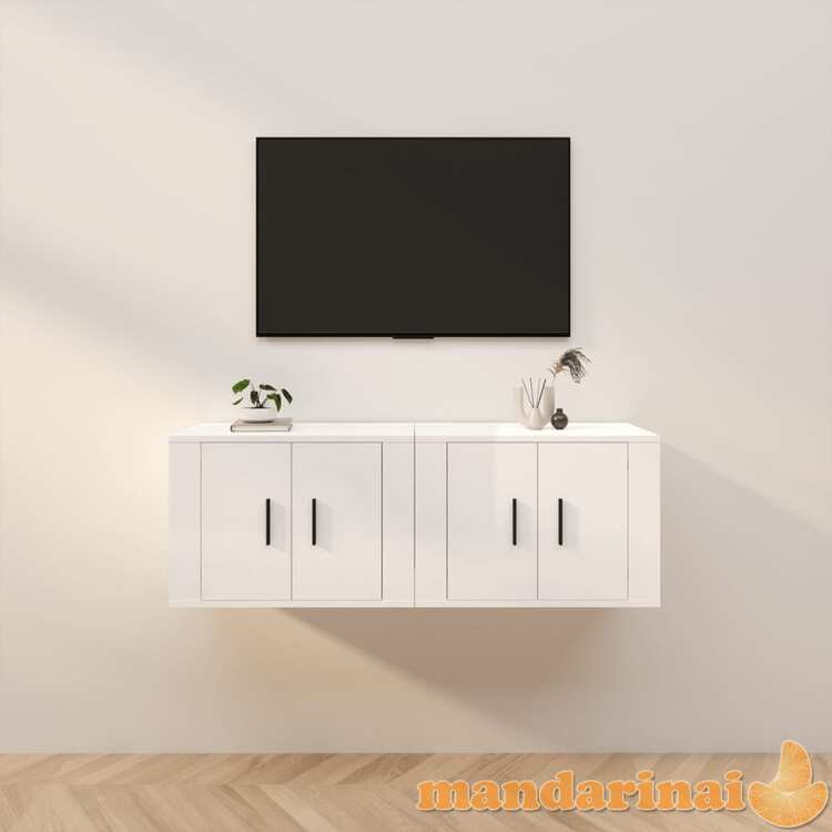 Sieninės tv spintelės, 2vnt., baltos, 57x34,5x40cm, blizgios