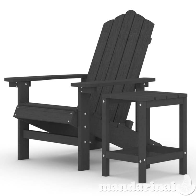 Sodo adirondack kėdė su staliuku, antracito spalvos, hdpe