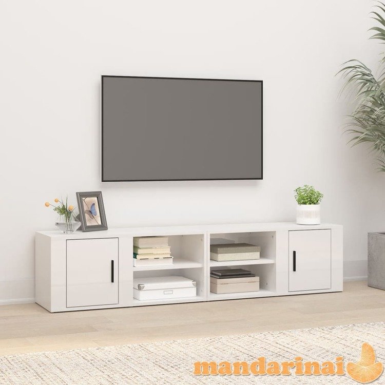 Tv spintelės, 2vnt., baltos, 80x31,5x36cm, mediena, blizgios