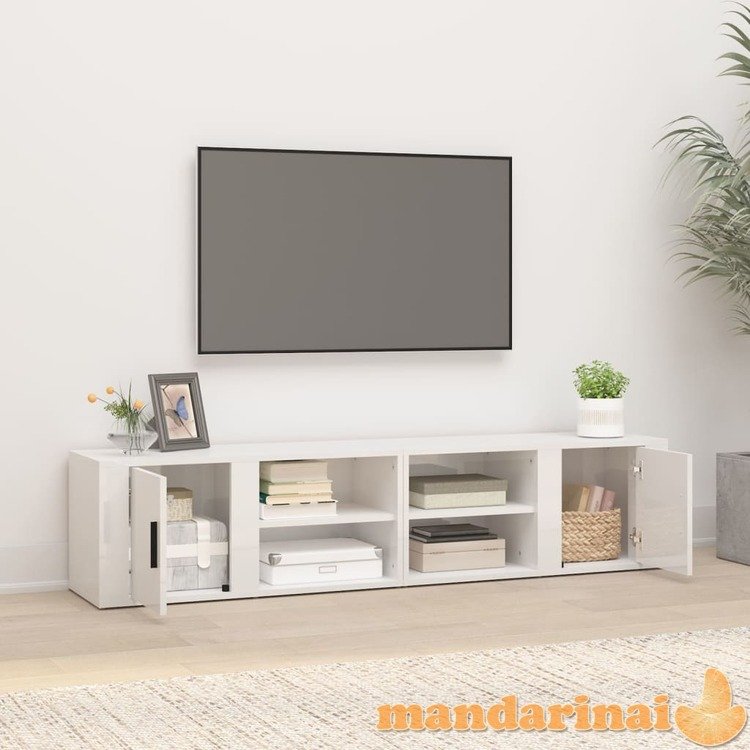 Tv spintelės, 2vnt., baltos, 80x31,5x36cm, mediena, blizgios