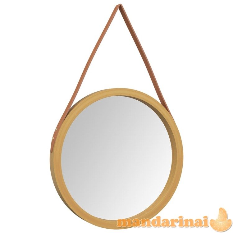 Sieninis veidrodis su dirželiu, auksinis, 45cm skersmens