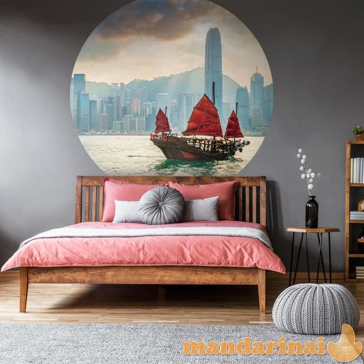 Wallart tapetai skyline with junk boat, 142,5cm, apskriti