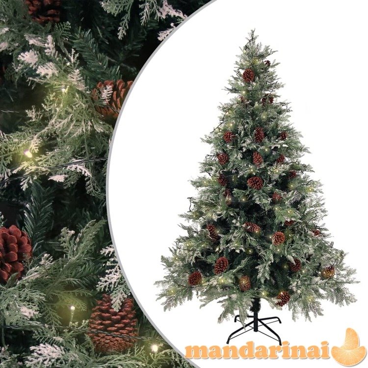 Kalėdų eglutė su kankorėžiais, žalia/balta, 150cm, pvc ir pe