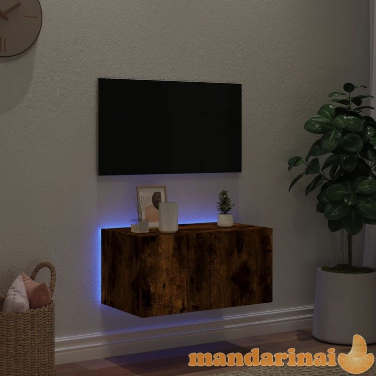 Sieninė tv spintelė su led lemputėmis, dūminė, 60x35x31cm