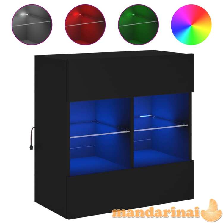 Sieninė tv spintelė su led lemputėmis, juoda, 58,5x30x60,5cm