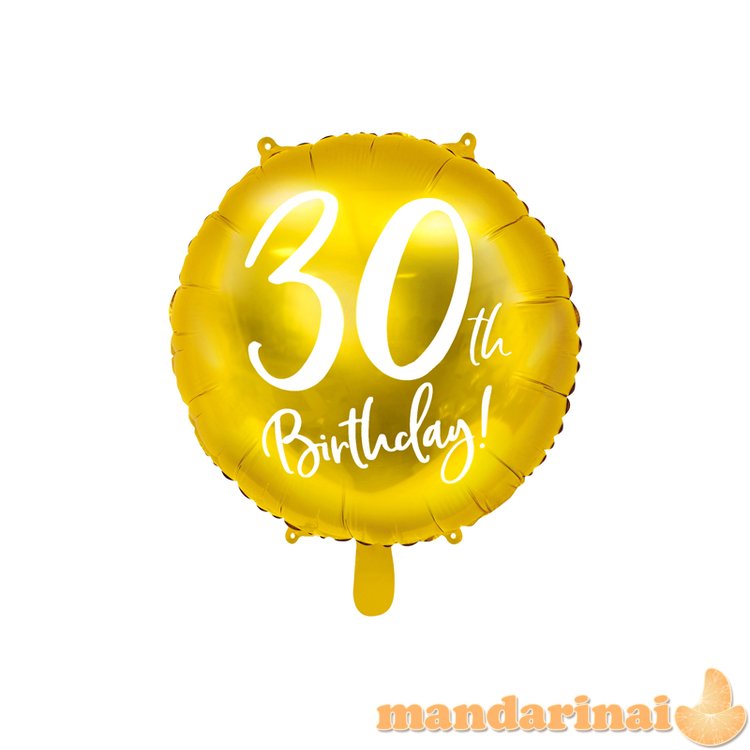 Foil Balloon 30th Birthday, gold, 45 cm