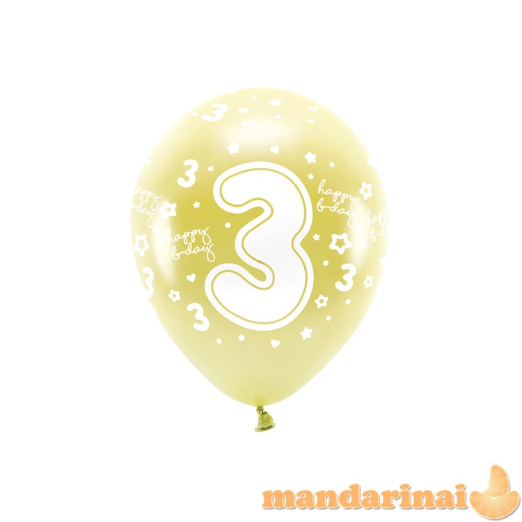 Metallic Eco Balloons 33 cm, Number    3   , light gold (1 pkt / 6 pc.)