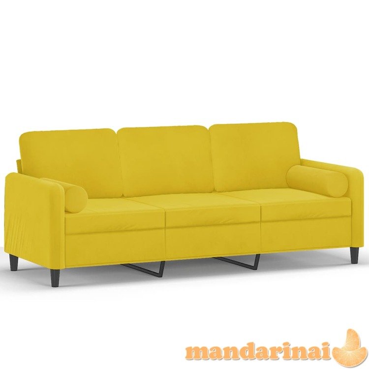 Trivietė sofa su pagalvėlėmis, geltonos spalvos, 180cm, aksomas