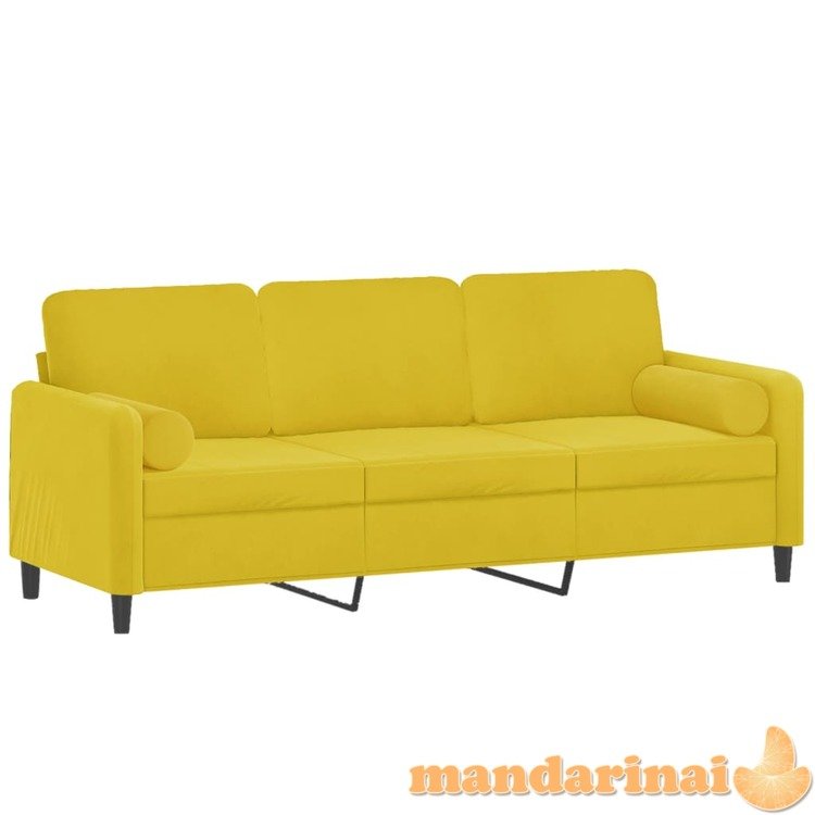 Trivietė sofa su pagalvėlėmis, geltonos spalvos, 180cm, aksomas