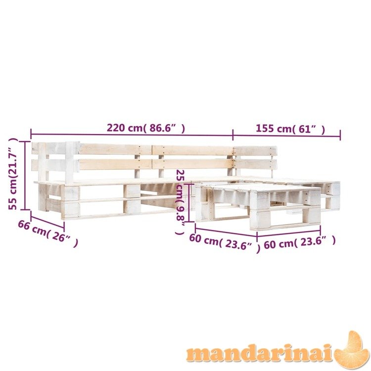 Sodo poilsio komplektas iš palečių, 4 dalių, baltas, mediena