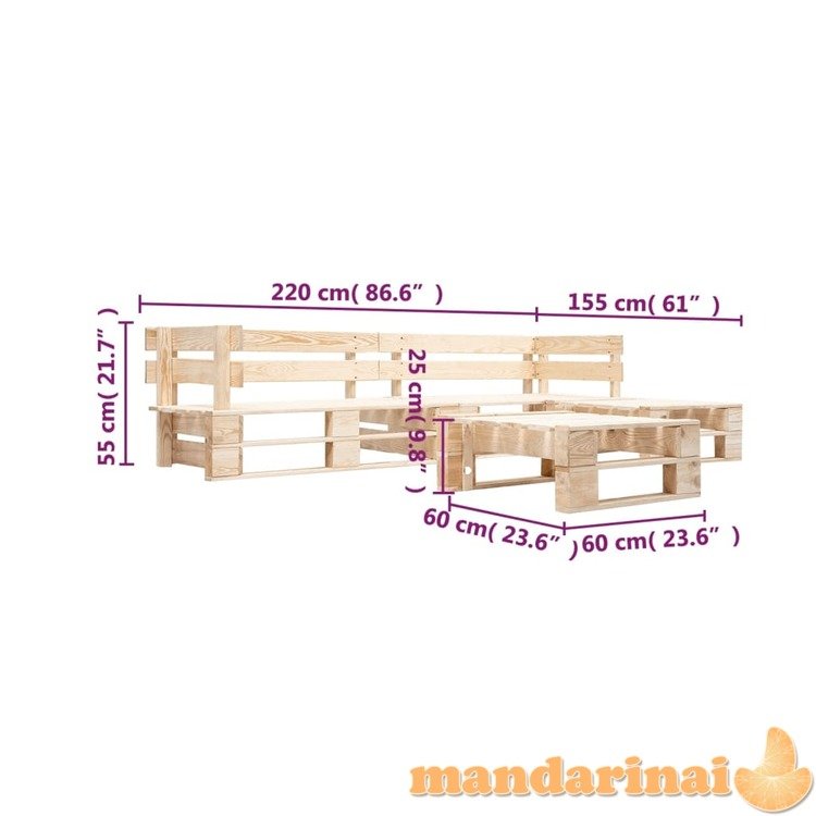 Sodo komplektas iš palečių, 4 dalių, natūralus, mediena