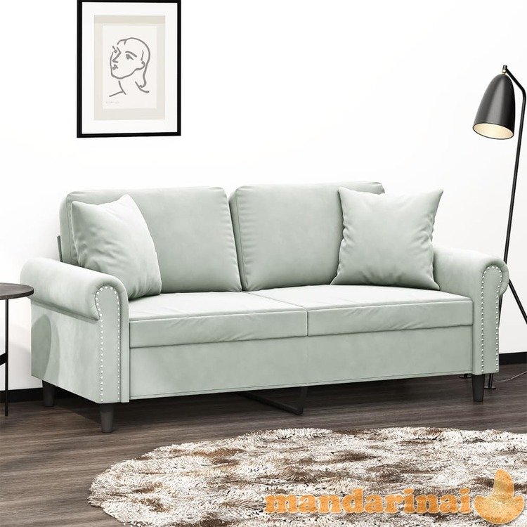 Dvivietė sofa su pagalvėlėmis, šviesiai pilka, 140cm, aksomas