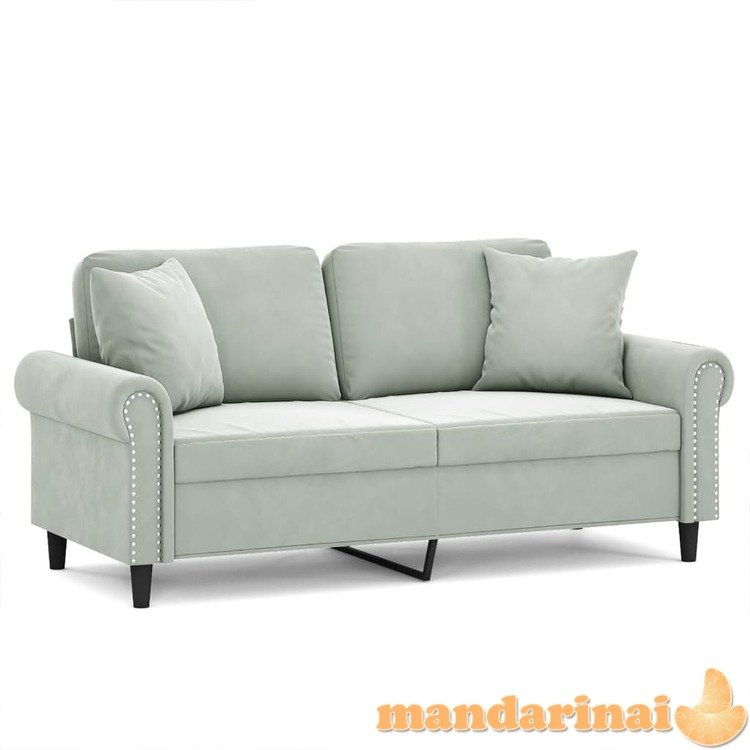 Dvivietė sofa su pagalvėlėmis, šviesiai pilka, 140cm, aksomas