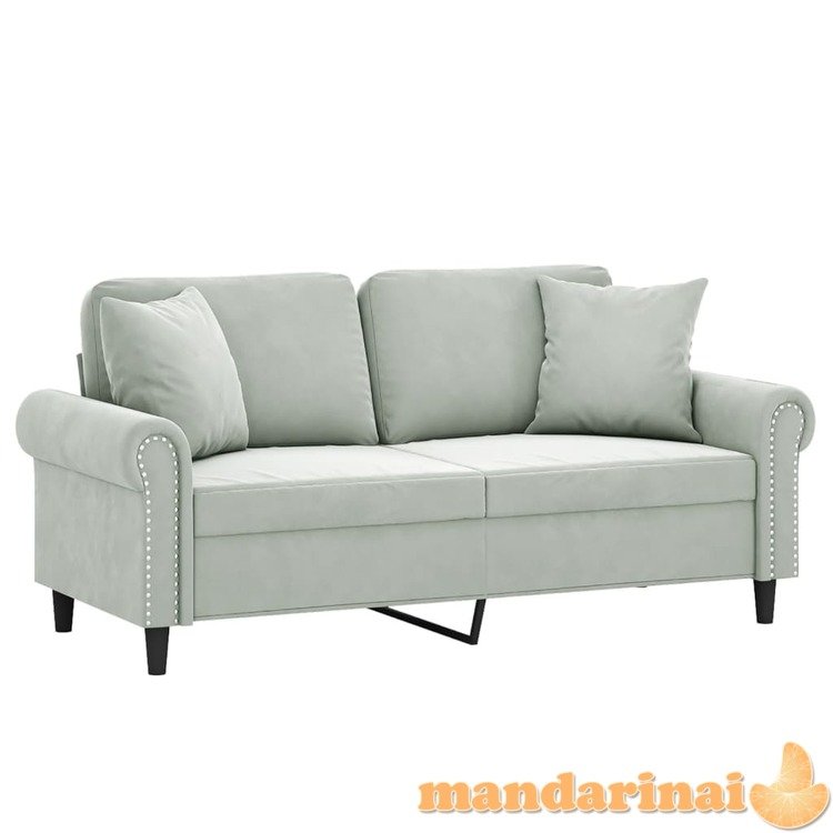 Dvivietė sofa su pagalvėlėmis, šviesiai pilka, 140cm, aksomas