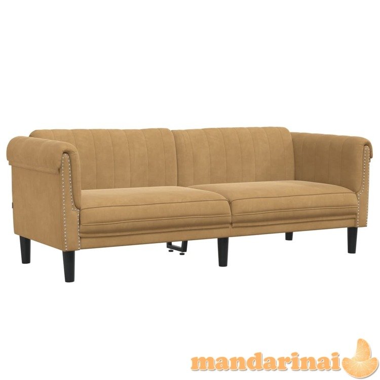 Trivietė sofa, rudos spalvos, aksomas