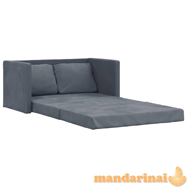 Grindų sofa-lova, 2-1, tamsiai pilka, 122x204x55cm, aksomas