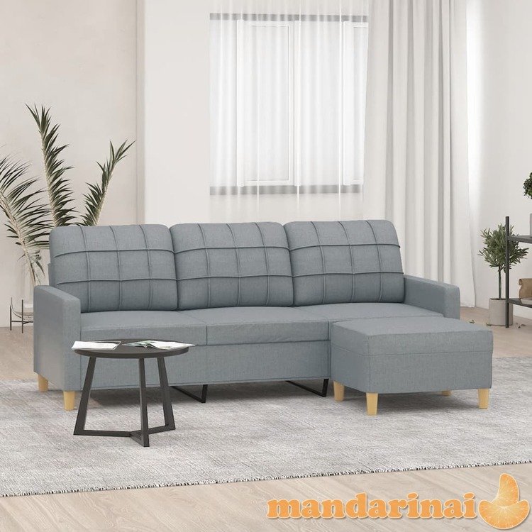 Trivietė sofa su pakoja, šviesiai pilka, 180cm, audinys