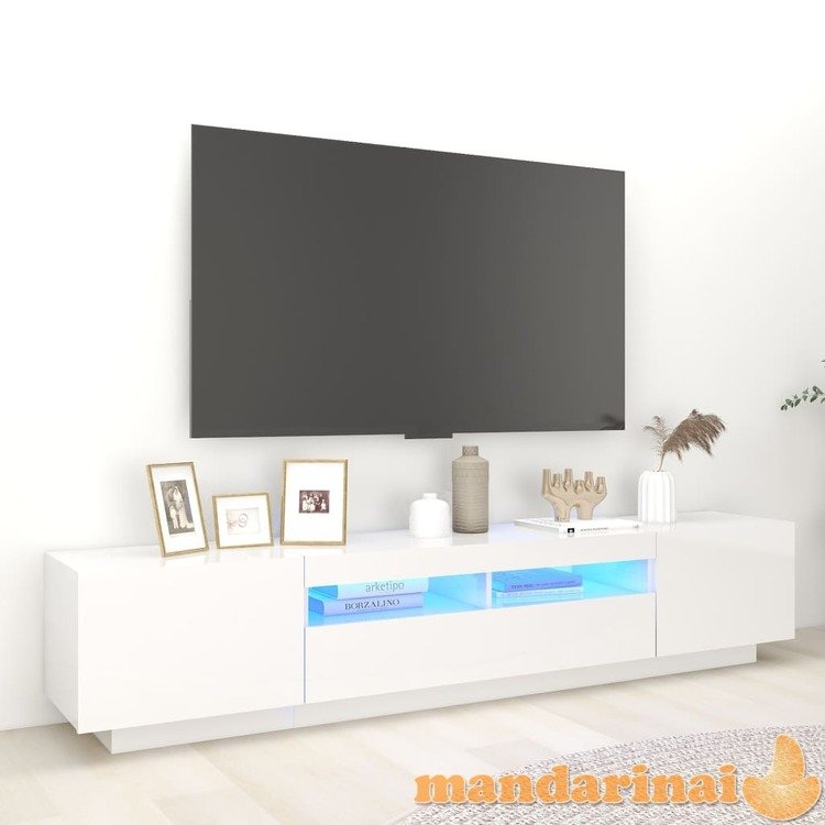 Tv spintelė su led apšvietimu, balta, 200x35x40cm, blizgi