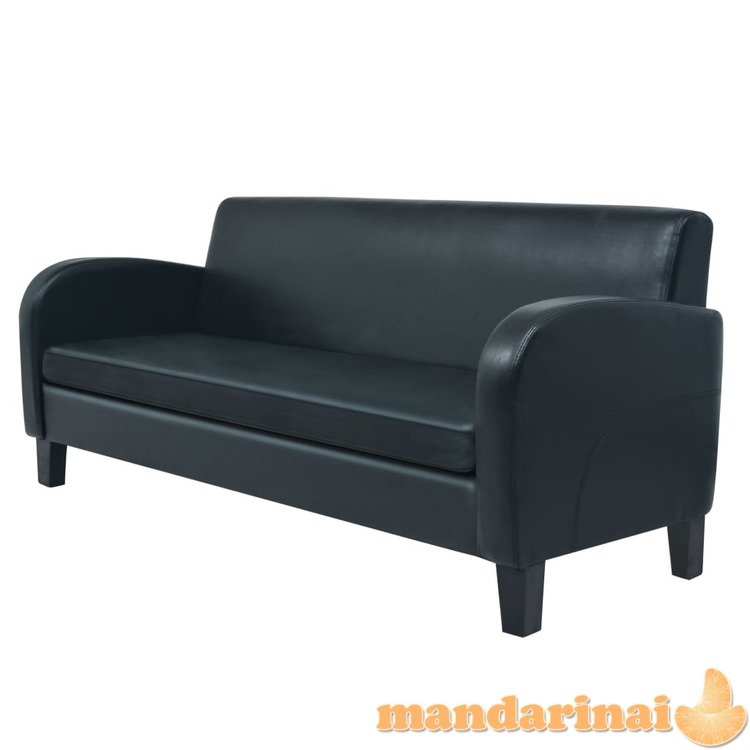 Trivietė sofa, dirbtinė oda, juoda