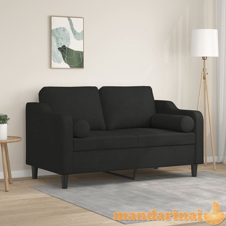 Dvivietė sofa su pagalvėlėmis, juodos spalvos, 120cm, audinys