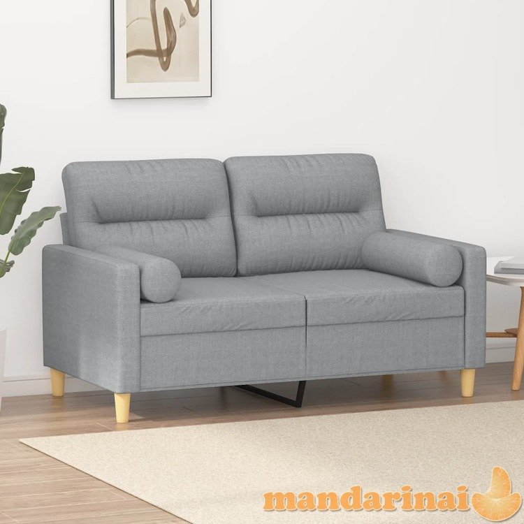 Dvivietė sofa su pagalvėlėmis, šviesiai pilka, 120cm, audinys