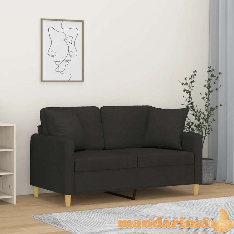 Dvivietė sofa su pagalvėlėmis, juodos spalvos, 120cm, audinys