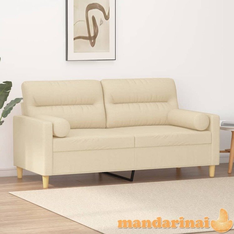 Dvivietė sofa su pagalvėlėmis, kreminės spalvos, 140cm, audinys