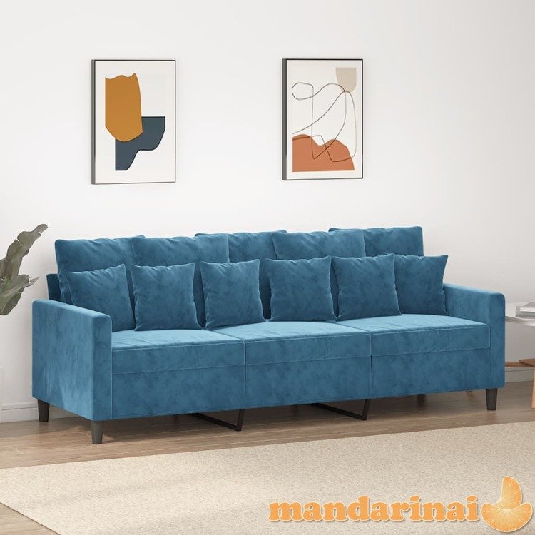 Trivietė sofa, mėlynos spalvos, 180cm, aksomas