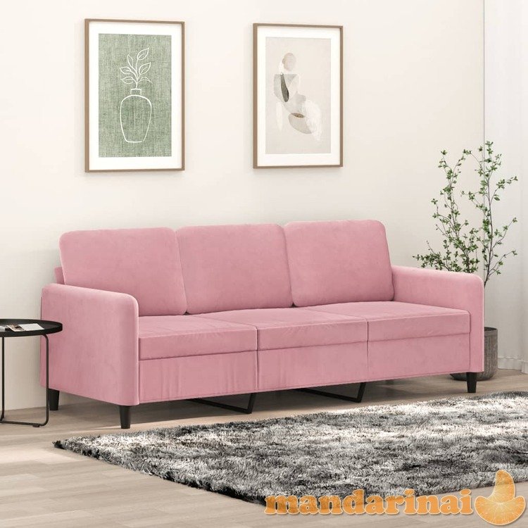 Trivietė sofa, rožinės spalvos, 180cm, aksomas