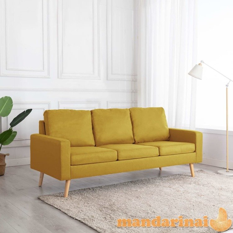 Trivietė sofa, geltonos spalvos, audinys