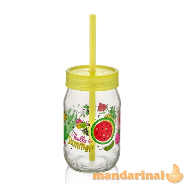 Puodukas- stiklainis su šiaudeliu 370ml C-162