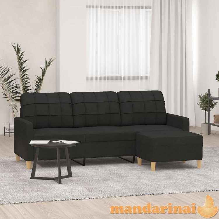 Trivietė sofa su pakoja, juodos spalvos, 180cm, audinys