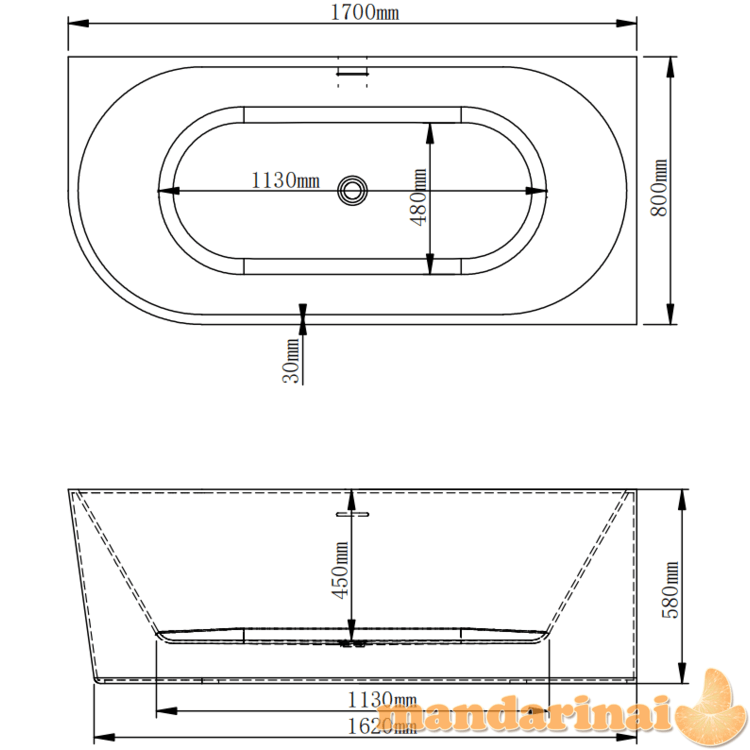 Akrilinė vonia OVAL 231 balta/juoda