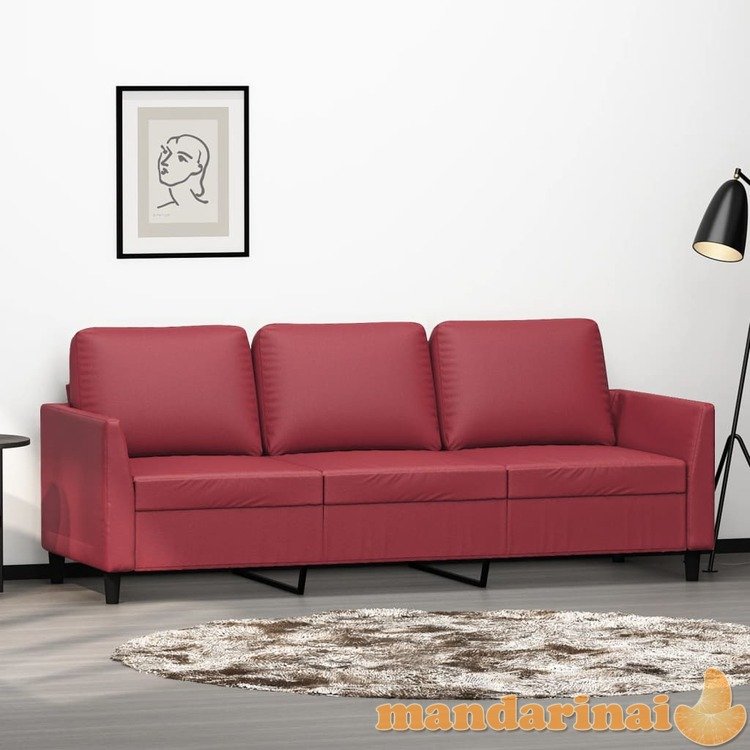 Trivietė sofa, raudonojo vyno spalvos, 180cm, dirbtinė oda