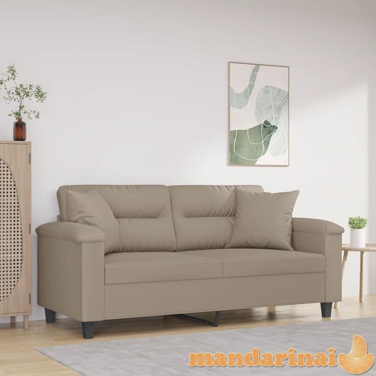 Dvivietė sofa su pagalvėmis, taupe, 140cm, mikropluošto audinys