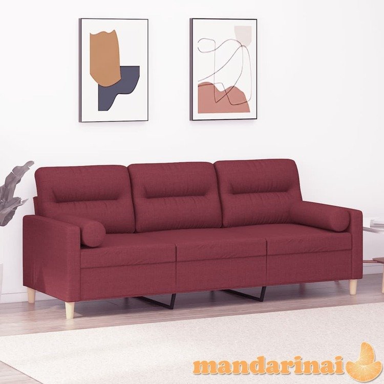 Trivietė sofa su pagalvėlėmis, raudonojo vyno, 180cm, audinys