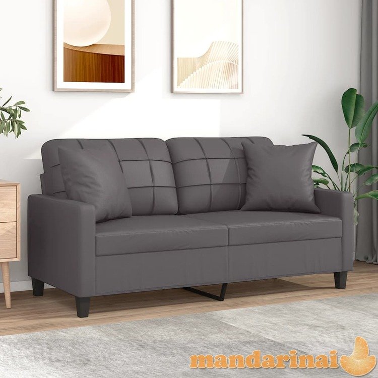 Dvivietė sofa su pagalvėlėmis, pilka, 140cm, dirbtinė oda