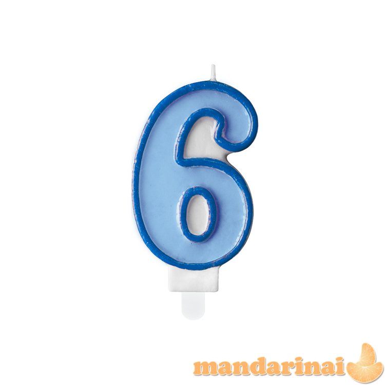 Birthday candle Number 6, blue, 7cm