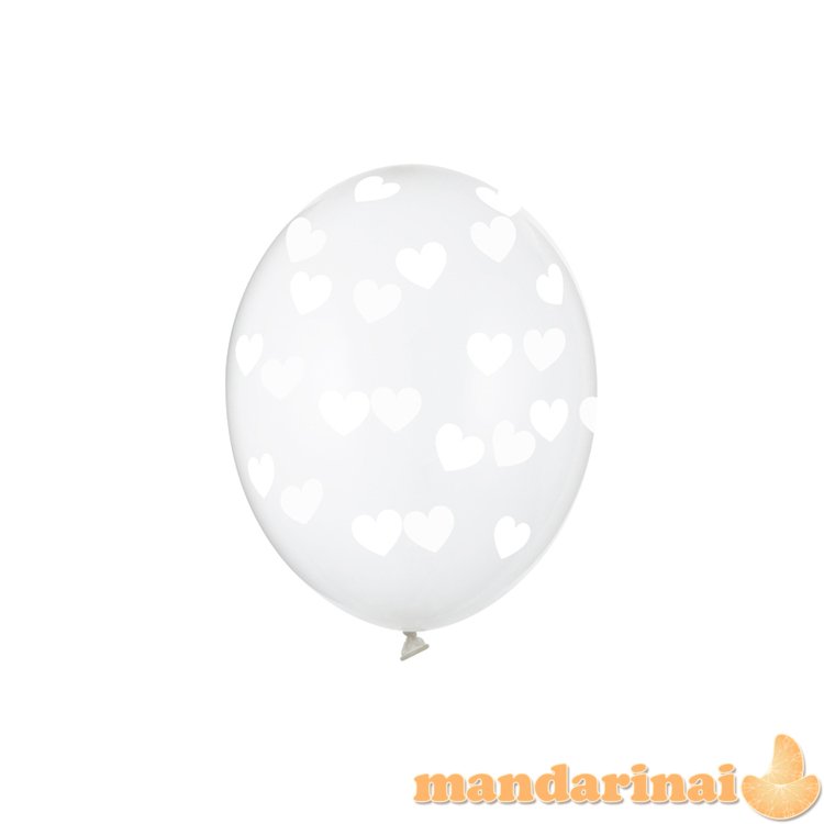 Balloons 30cm, Hearts, Crystal Clear (1 pkt / 6 pc.)