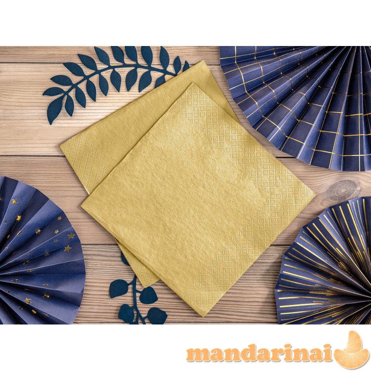 Napkins, 3 layers, gold metallic, 40x40cm (1 pkt / 20 pc.)