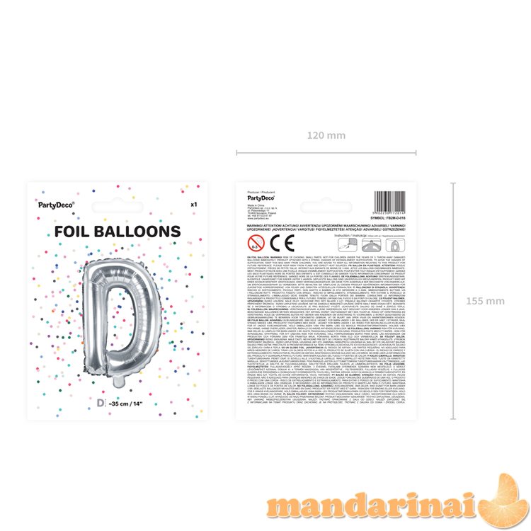 Foil Balloon Letter D , 35cm, silver