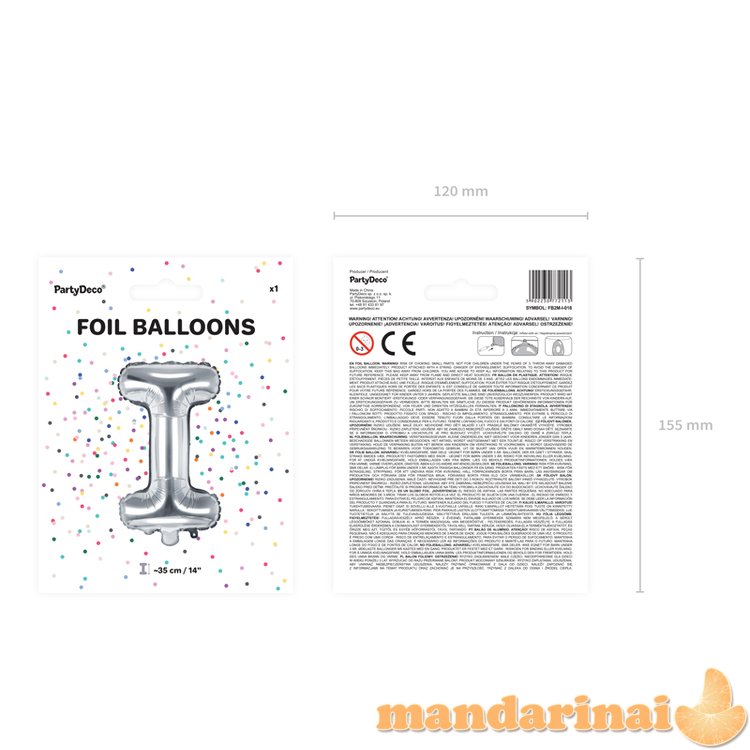 Foil Balloon Letter I , 35cm, silver