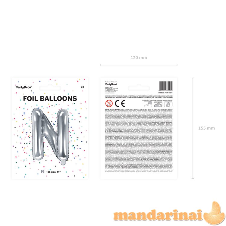 Foil Balloon Letter N , 35cm, silver