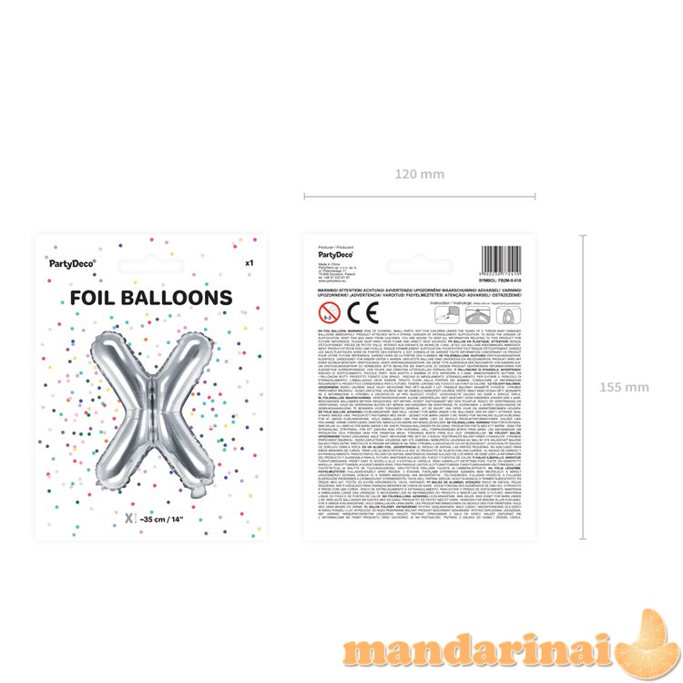 Foil Balloon Letter X , 35cm, silver