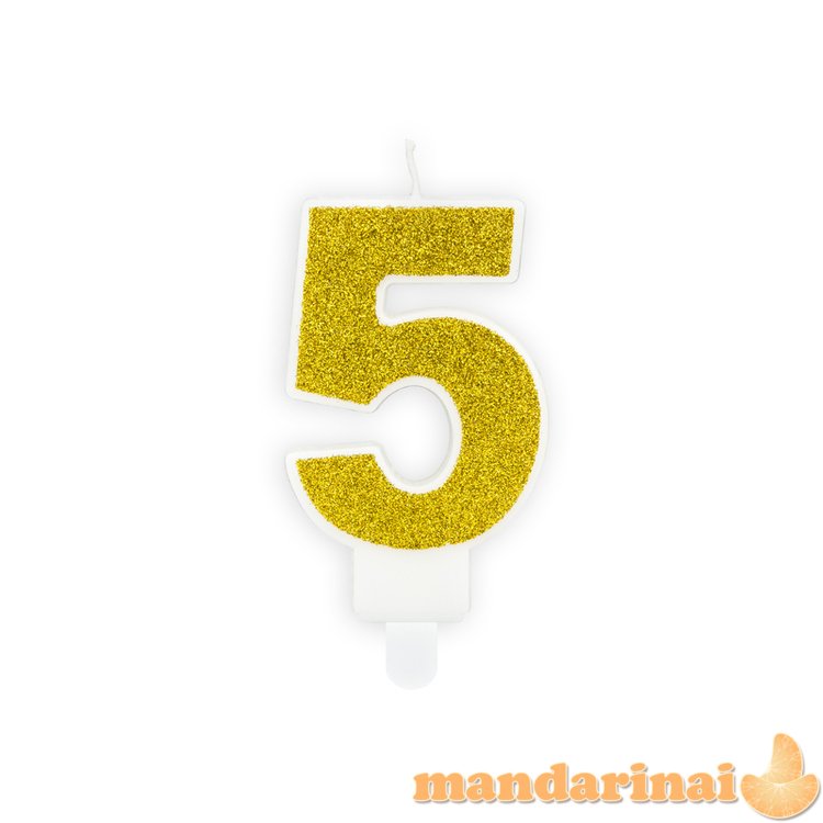 Birthday candle Number 5, gold, 7cm