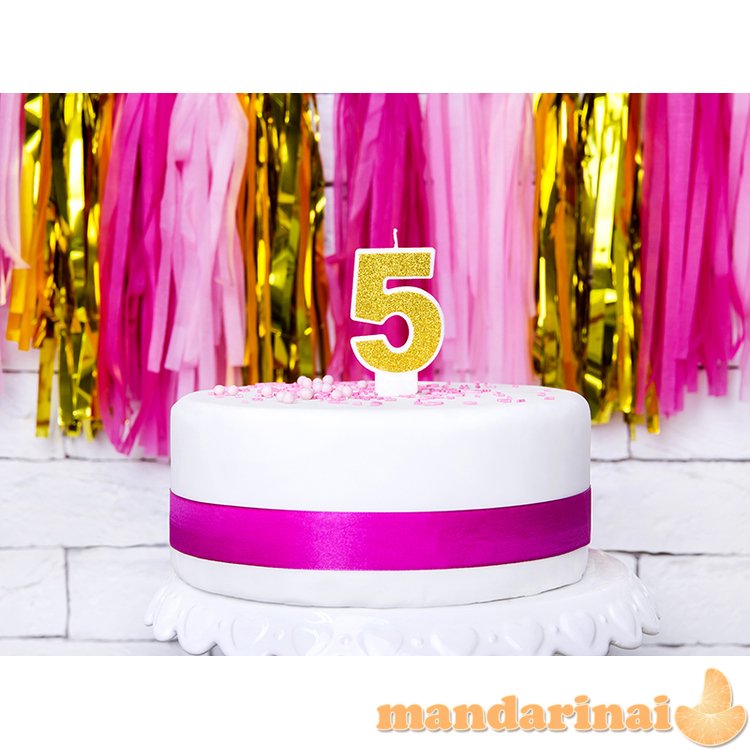 Birthday candle Number 5, gold, 7cm