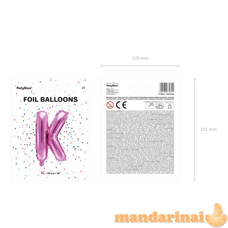 Foil Balloon Letter K , 35cm, dark pink