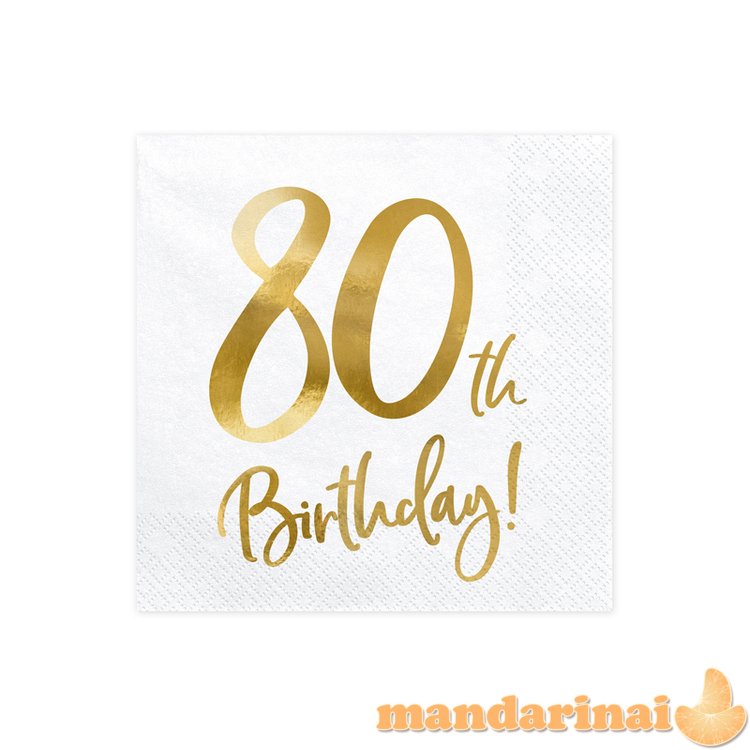 Napkins 80th Birthday, white, 33x33cm (1 pkt / 20 pc.)