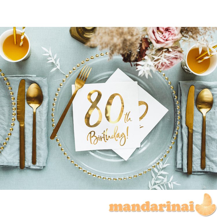 Napkins 80th Birthday, white, 33x33cm (1 pkt / 20 pc.)