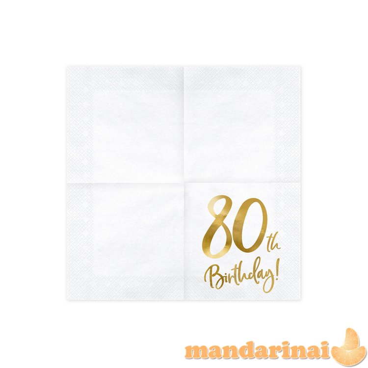 Napkins 80th Birthday, white, 33x33cm (1 pkt / 20 pc.)